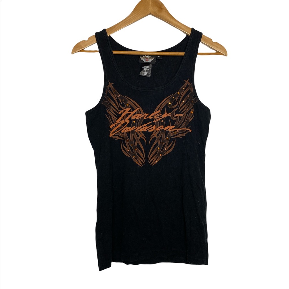 Harley Davidson women’s size extra large black ribbed tank top with studs